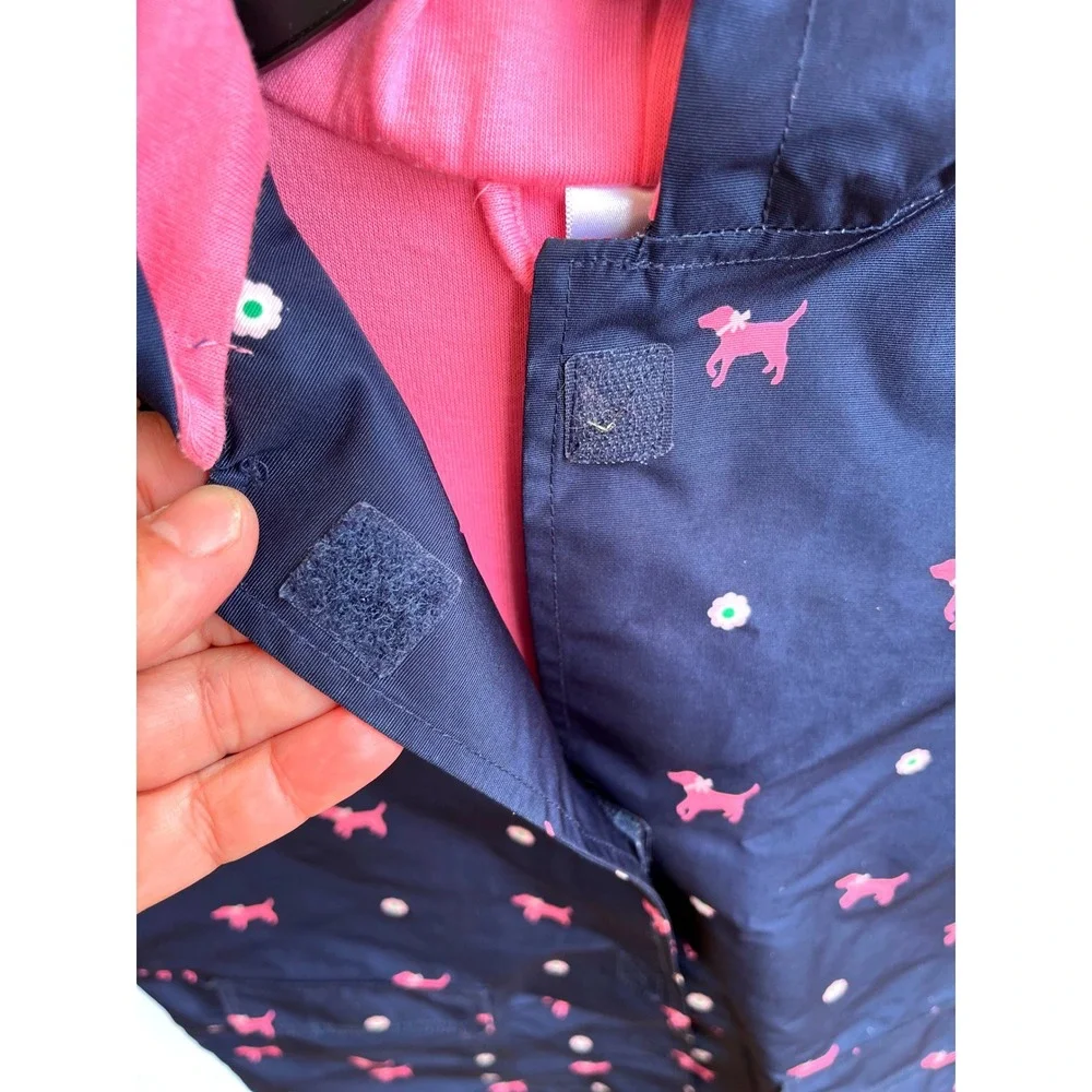 Gymboree Kids Navy Blue‎ Raincoat Pink Dog Print Hooded Spring Autumn Outerwear